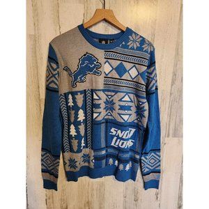 Ugly Christmas Sweater Nfl Detroit Snow Lions Football Xmas Crew Neck Medium